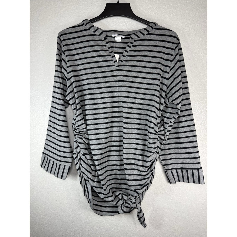 Oh! Mamma maternity gray and black striped top Size 1X side-seam drawstring tie